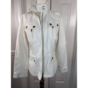 Lauren Ralph Lauren White Denim Utility Jacket Petite Medium Quilted Elbow Patch